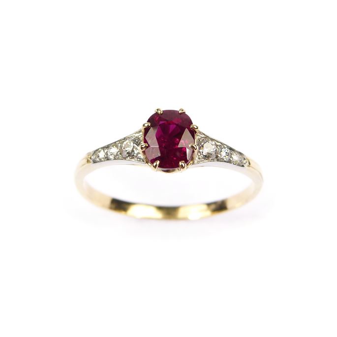 Ruby and diamond ring, claw set with a 1.04ct Burma ruby. | MasterArt